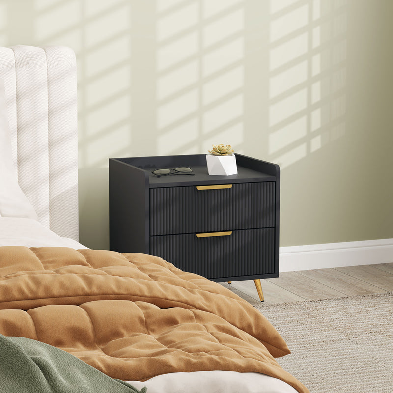 HOMCOM Bedside Table with 2 Drawers for Bedroom, Living Room