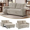HOMCOM Corduroy Click Clack Sleeper Sofa with Pull Out Design, Cream White