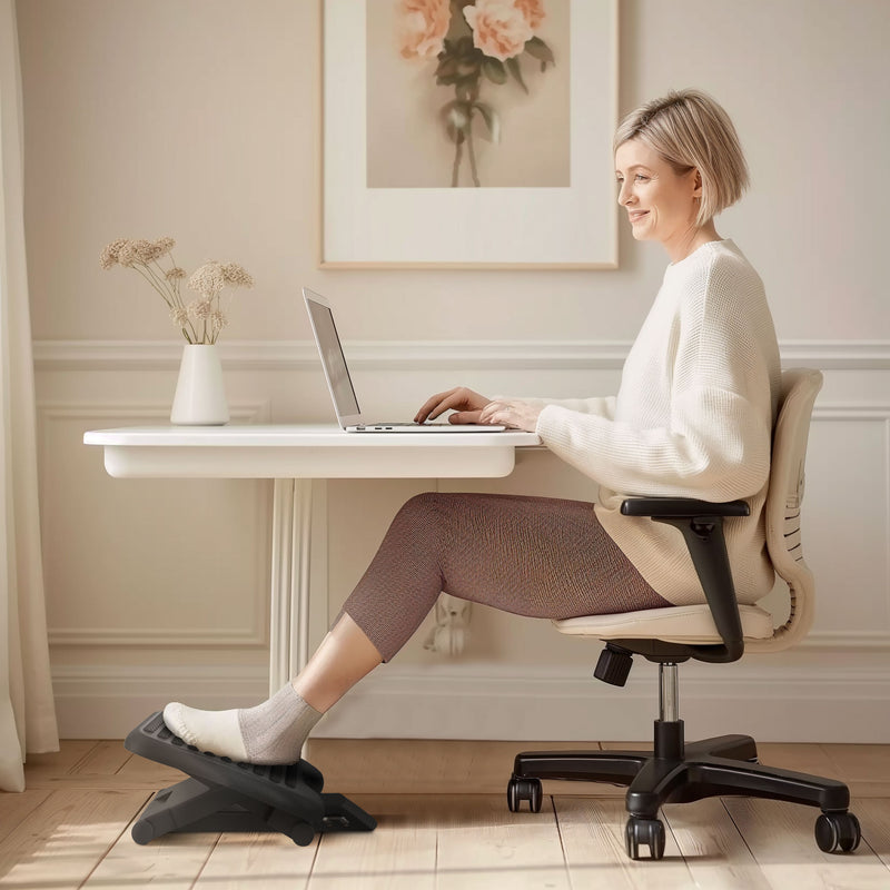 HOMCOM Foot Rest Adjustable Height And Angle Home Office Footstool Black
