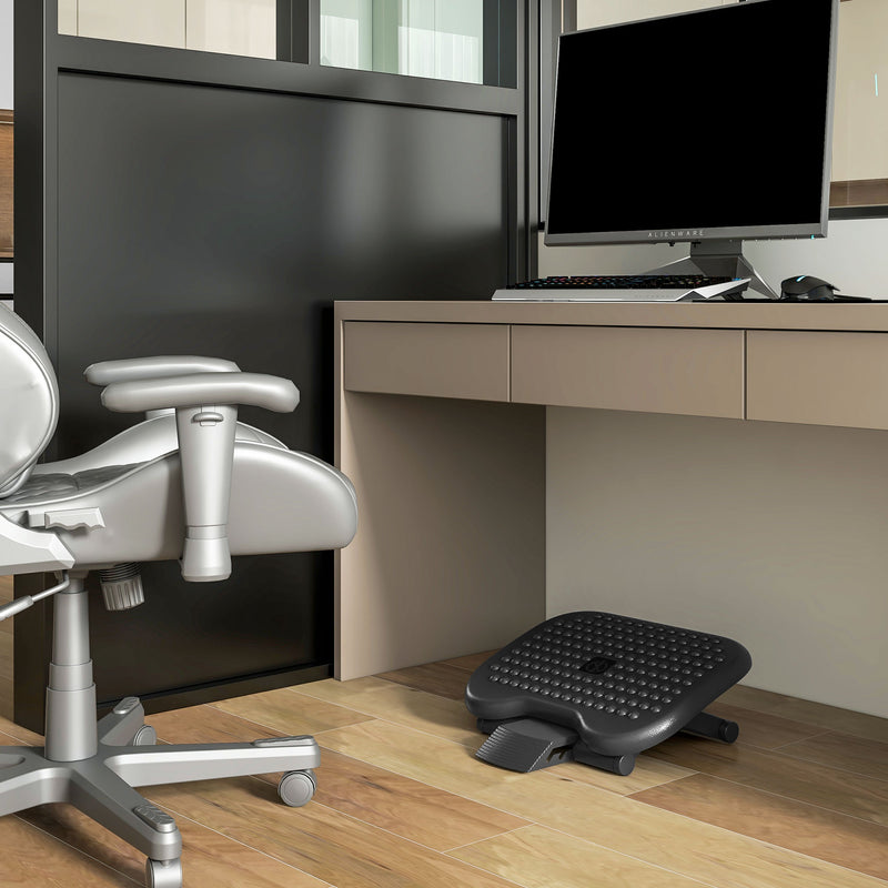 HOMCOM Foot Rest Adjustable Height And Angle Home Office Footstool Black