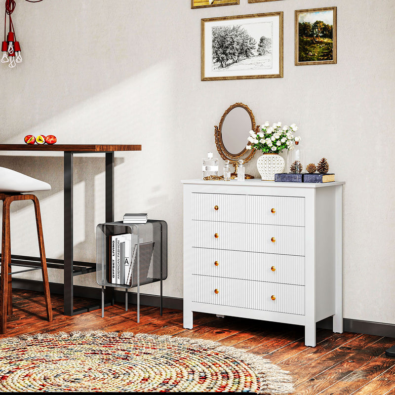 HOMCOM Fluted Bedroom Chest of Drawers w/ 5 Drawers Gold Tone Handles