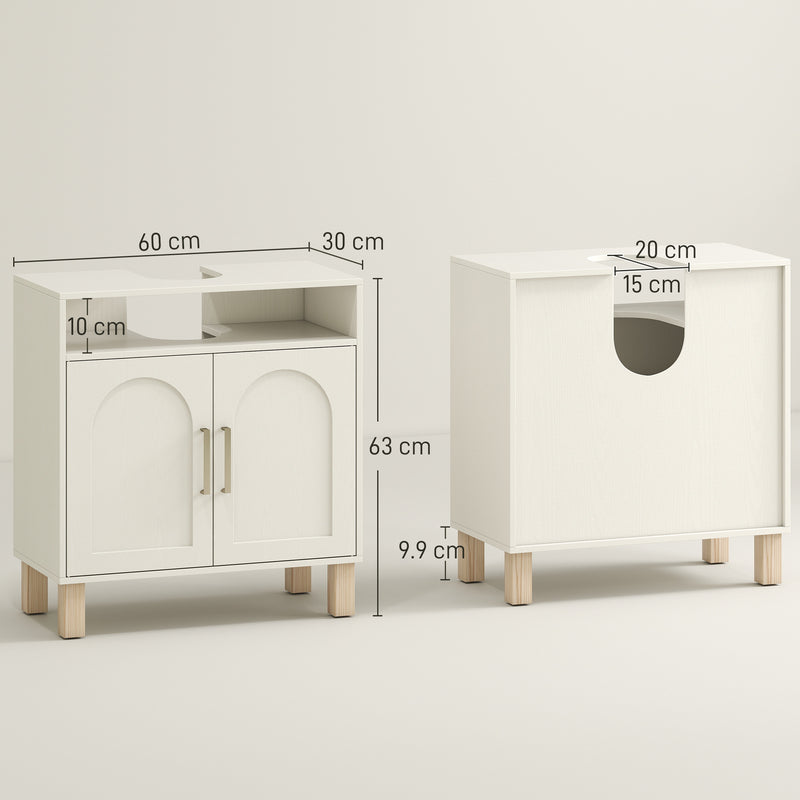HOMCOM Under Sink Bathroom Cabinet for Basin without Pedestal, Cream White