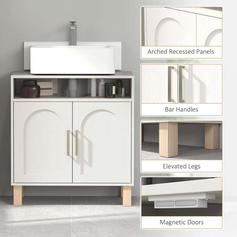 HOMCOM Under Sink Bathroom Cabinet for Basin without Pedestal, Cream White