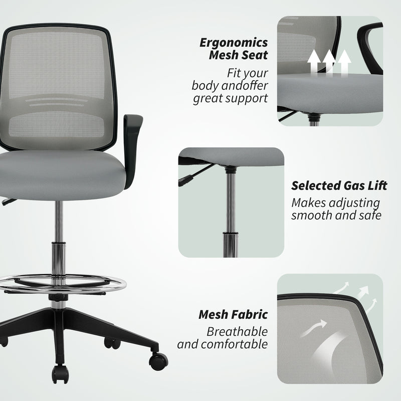 Vinsetto Draughtsman Chair Tall Office Chair with Adjustable Height