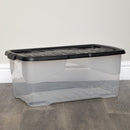 42L Clear Storage Box with Black Lid, Stackable and Nestable Design Storage Solution