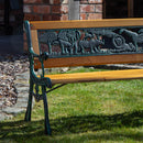 Kids 2 Seater Wooden & Cast Iron Garden Patio Childrens Bench with Animal Design