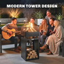 Outsunny Outdoor Fire Pit with Wood Storage 87 cm Black