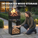 Outsunny Outdoor Fire Pit with Wood Storage 87 cm Black