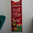 1.2m Battery Operated Light up Hanging Christmas Santa Stop Here Fabric Banner with LEDs