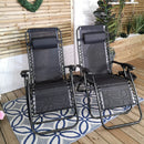 Set of 2 Black Multi Position Textoline Zero Gravity Garden Relaxer Chair Lounger