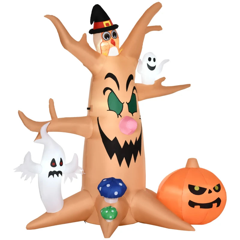 HOMCOM Halloween Inflatable Haunted Tree with Ghosts & Owl 8' 240cmLED Light