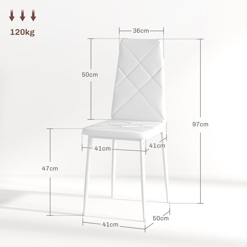 HOMCOM Dining Chairs, Faux Leather Kitchen Chairs, White