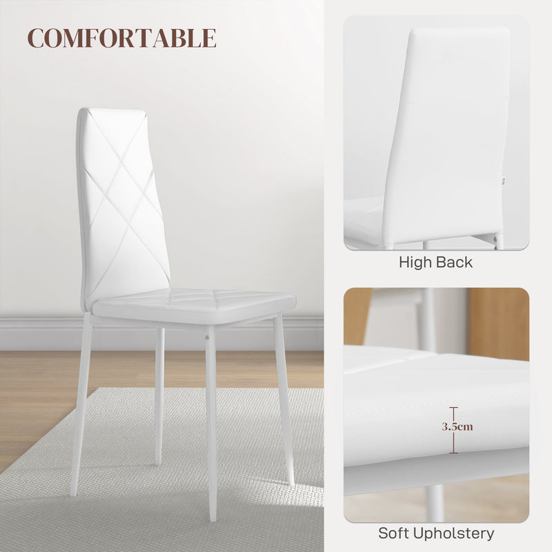 HOMCOM Dining Chairs, Faux Leather Kitchen Chairs, White