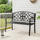 Outdoor Garden Bench with Cast Iron Floral Backrest