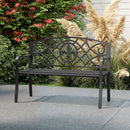 Outdoor Garden Bench with Cast Iron Floral Backrest