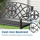 Outdoor Garden Bench with Cast Iron Floral Backrest