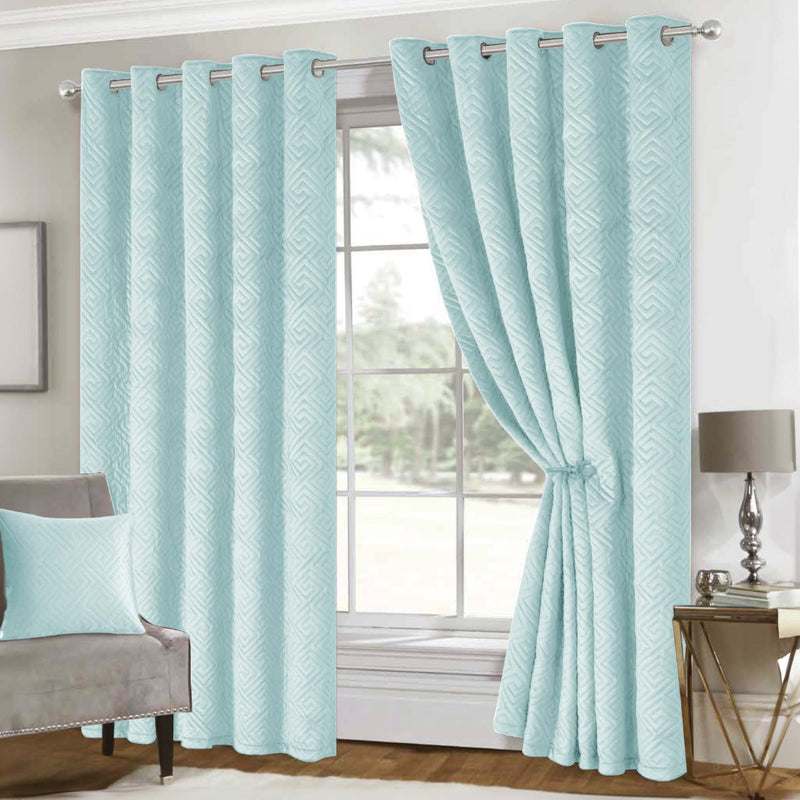 Lewis's Pinsonic Velvet Eyelet Curtains - Duck Egg