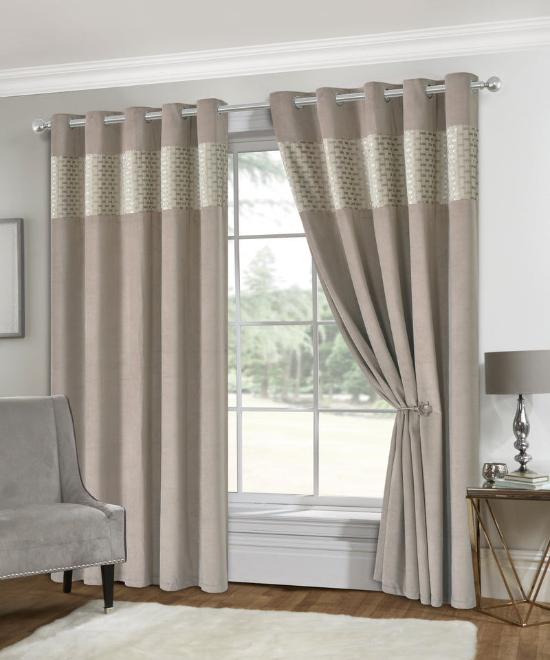 Lewis's Sophia Cut Velvet Eyelet Curtains - Champagn