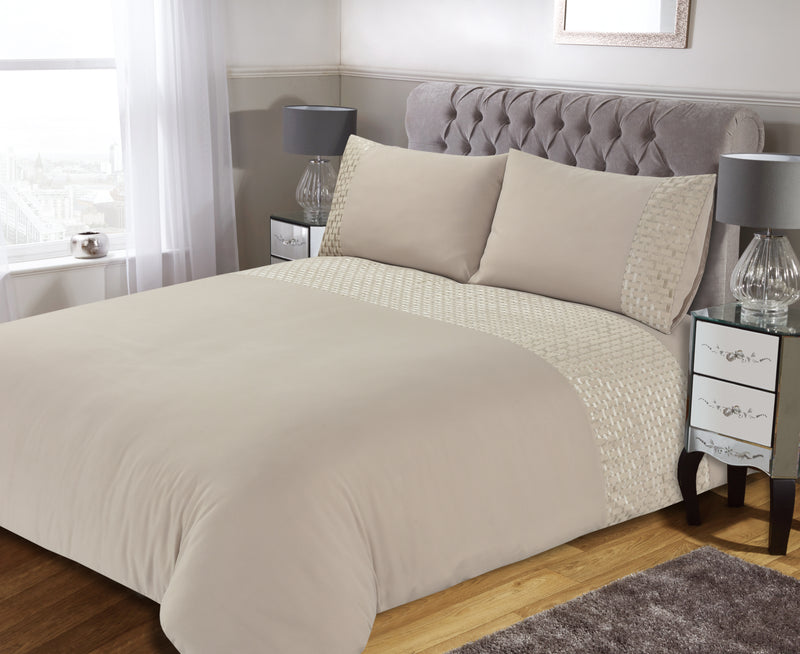 Lewis's Sophia Cut Velvet Panel Duvet Set - Champagne