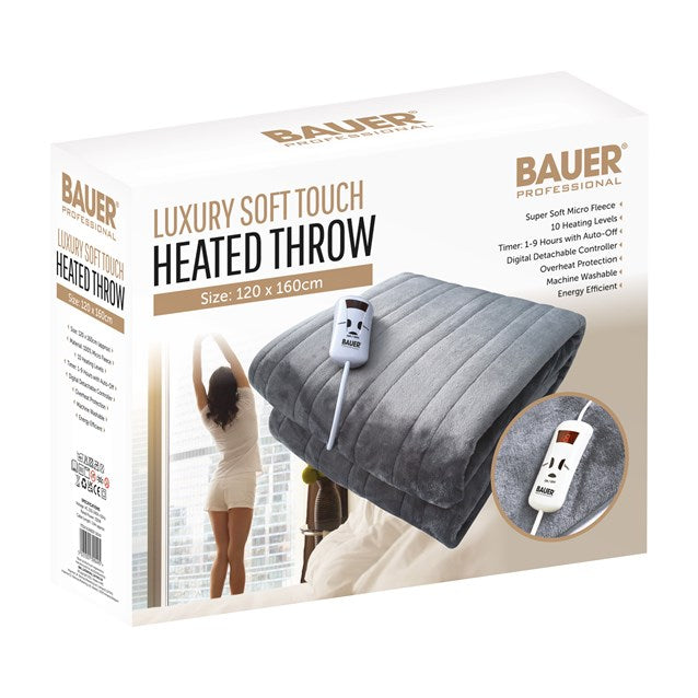 Bauer Luxury Soft Touch Heated Throw - Grey