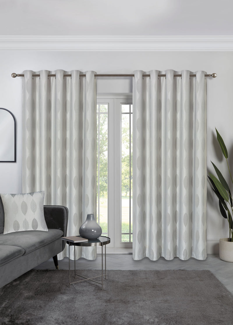 Lewis's Silver Leaf Eyelet Curtains - Silver