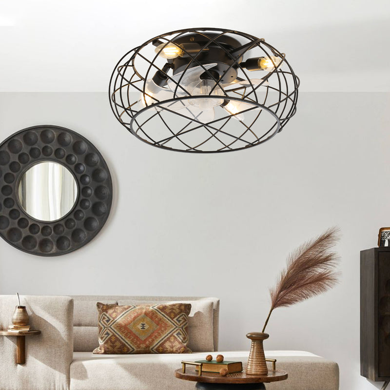 Cottonfy UK Black Cage Ceiling Fan Light