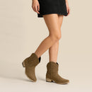 Embroidered Pointed Toe Cowboy Ankle Boots with Block Heel