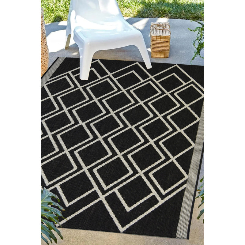 Lewis's Home Compass Diamond Flatweave Indoor & Outdoor Rugs - Black