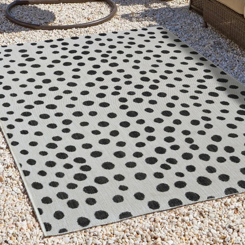 Lewis's Home Compass Mono Spot Flatweave Indoor & Outdoor Rugs - White & Black