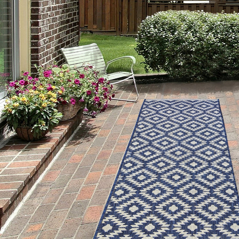 Lewis's Home Compass Indoor and Outdoor Flatweave Rugs - Navy Blue