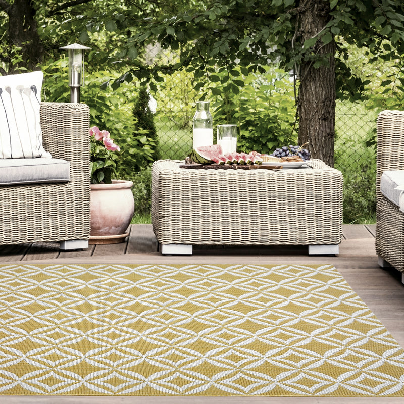 Lewis's Home Compass Geo Flatweave Indoor & Outdoor Rugs - Yellow