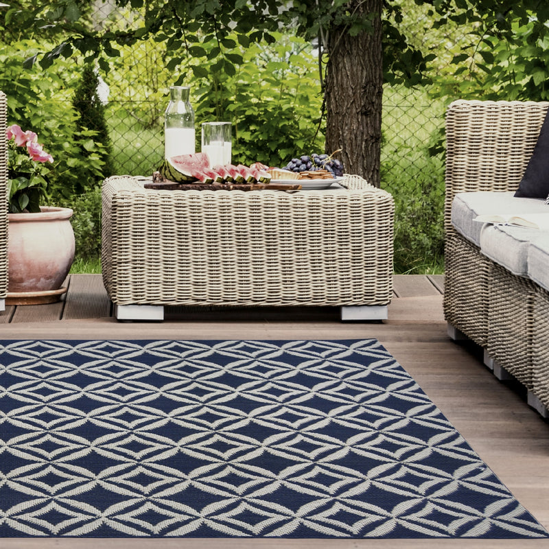 Lewis's Home Compass Geo Flatweave Indoor & Outdoor Rugs - Navy