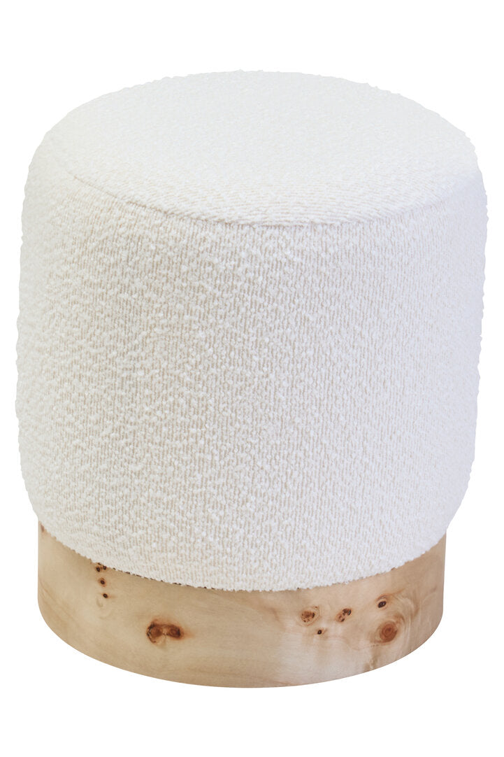 Mota Burl Wood And Cream Boucle Round Stool