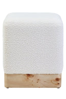 Mota Burl Wood And Cream Boucle Sqaure Stool