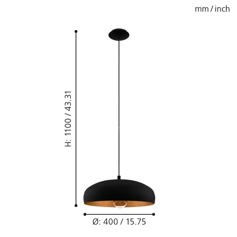 EGLO Mogano Single Pendant Light - Black & Copper