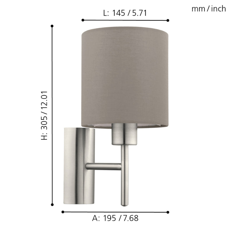 EGLO Pasteri Wall Light with Switch - Nickel & Taupe