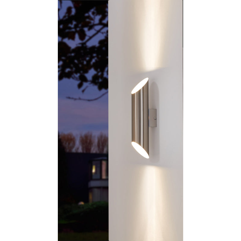 EGLO Agolada Exterior Wall Light Up and Down 2 Light - Stainless Steel & White