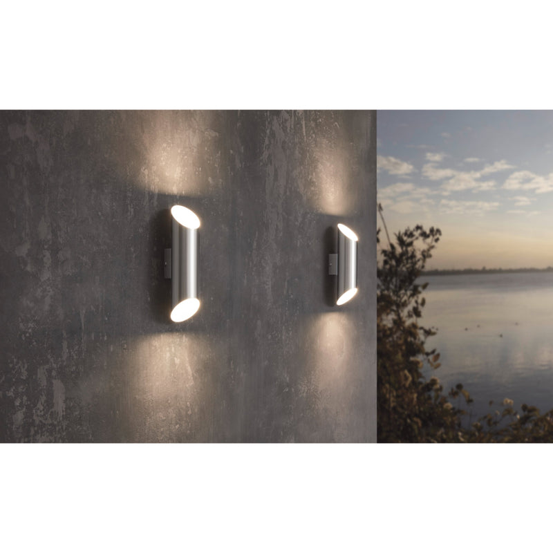 EGLO Agolada Exterior Wall Light Up and Down 2 Light - Stainless Steel & White