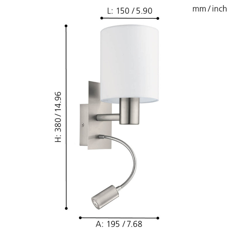 EGLO Pasteri Wall Lamp with Reading Light - White