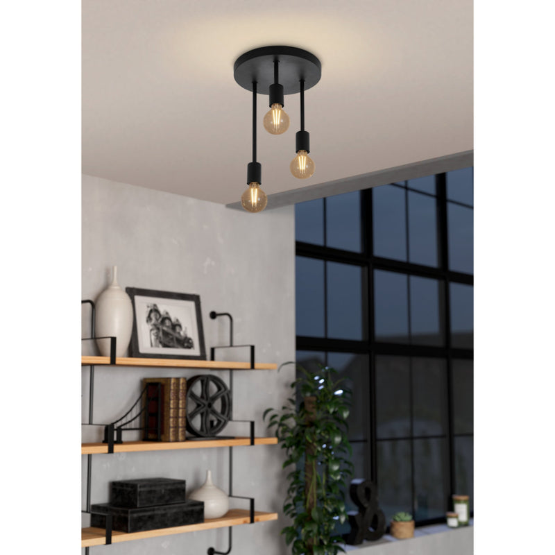 EGLO Wilmcote Ceiling Light with 3 Bulbs - Black