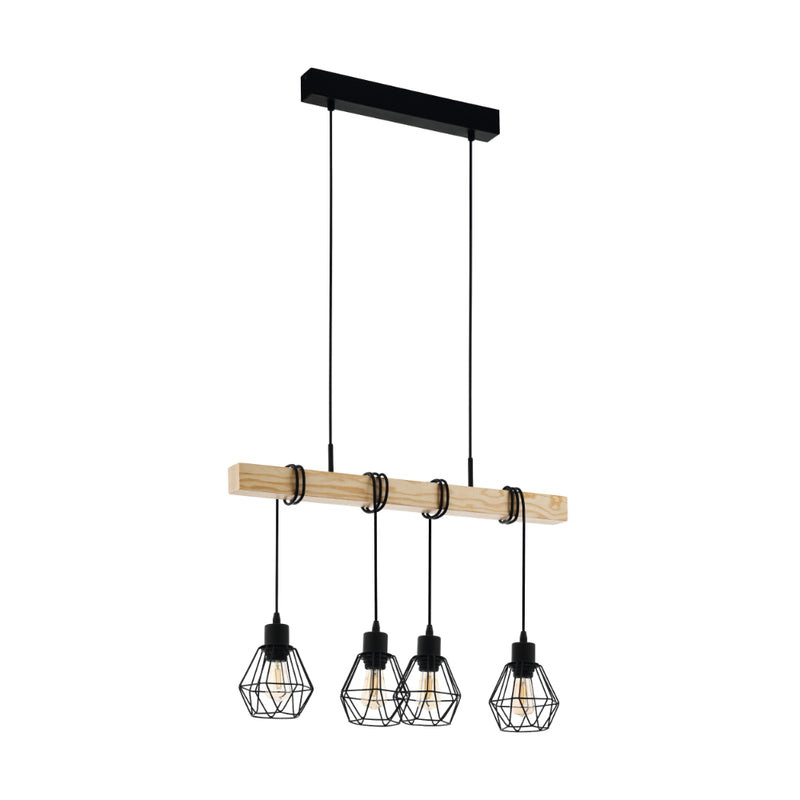 EGLO Townshend Industrial Pendant Light with 4 Bulbs - Black