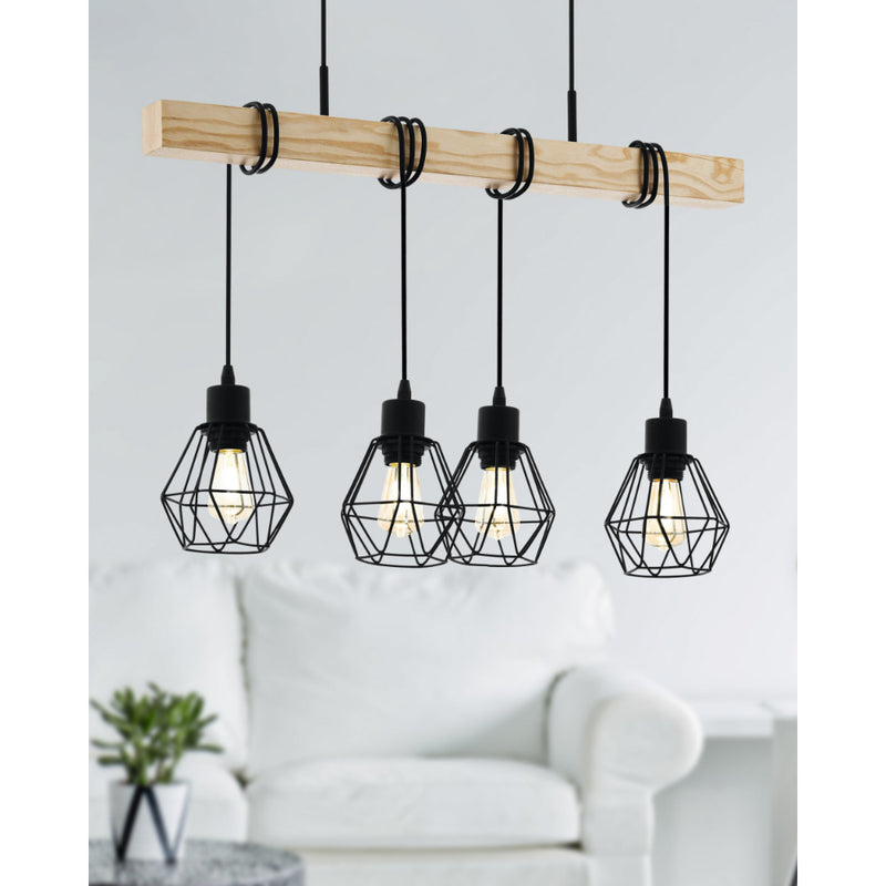 EGLO Townshend Industrial Pendant Light with 4 Bulbs - Black