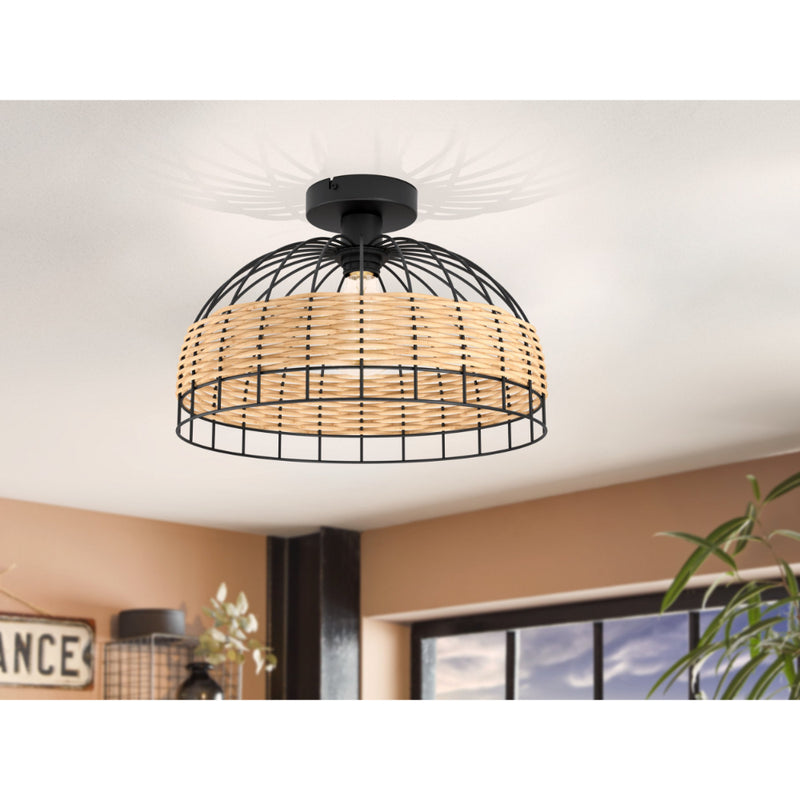 EGLO Anwick Ceiling Light - Black & Rattan