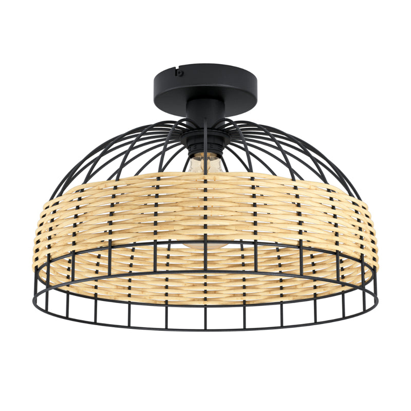 EGLO Anwick Ceiling Light - Black & Rattan