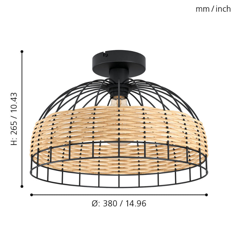 EGLO Anwick Ceiling Light - Black & Rattan