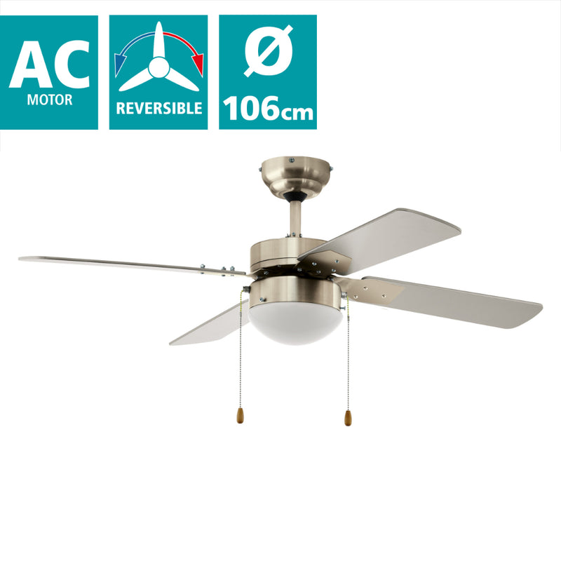 EGLO Gelsina Ceiling Fan & Light - Steel & Satin Nickel