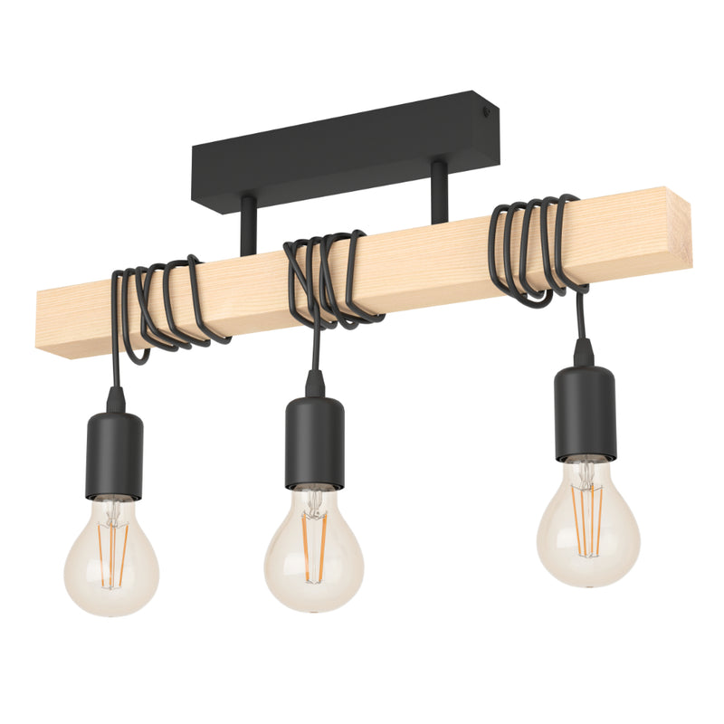 EGLO Townshend Industrial Ceiling Light with 3 Exposed Bulbs