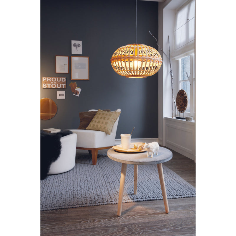 EGLO Amsfield Rattan Pendant Light Round - Brown