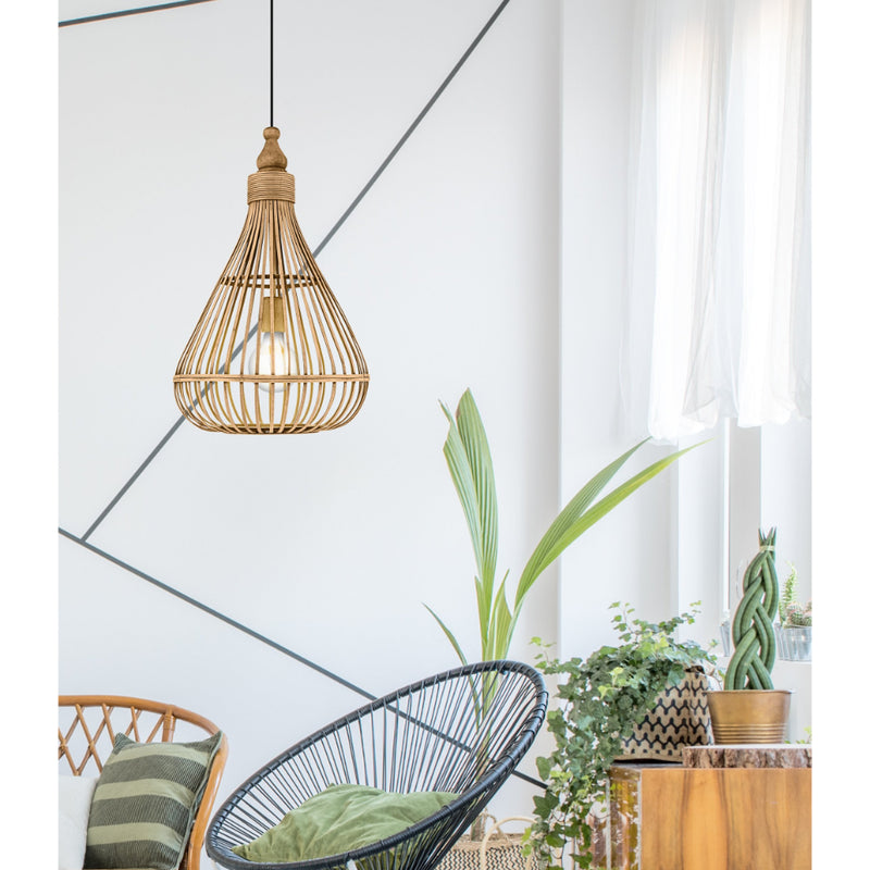 EGLO Amsfield Rattan Pendant Light Teardrop - Brown