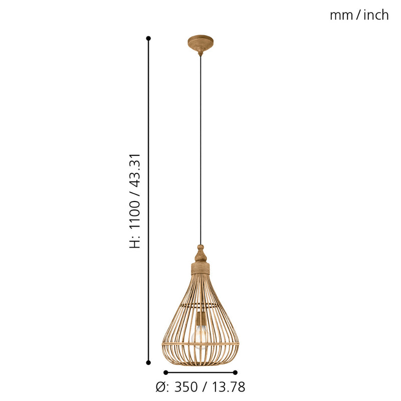 EGLO Amsfield Rattan Pendant Light Teardrop - Brown